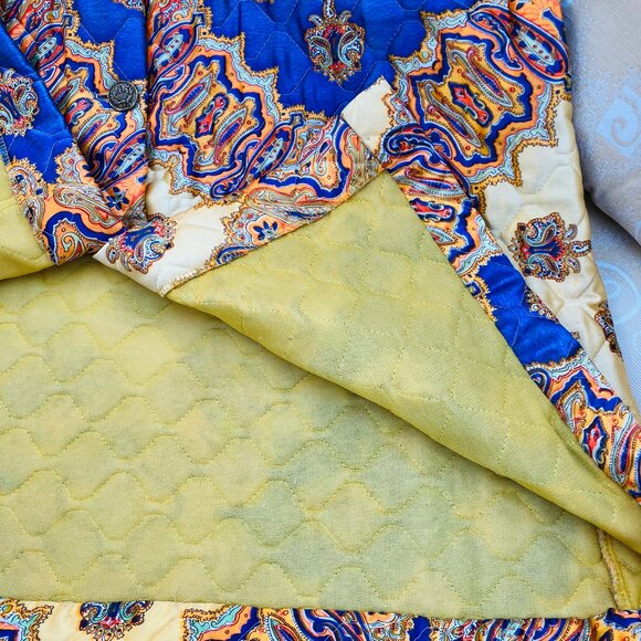 SALE! 1960s QUILTED maxi skirt with POCKETS! Brass button front, 30" waist - Picture 7 of 8